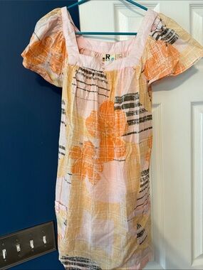 Roxy Pink and Orange Floral Square-Neck Casual Dress